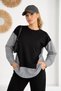 Women's Round Neck Striped Shirt Detail Tricot Modal Top and Bottom Set - 4