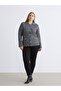 Soulife Black Plus Size Polo Collar Patterned Women's Knitwear Cardigan - 2