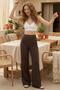 Women's Brioche Knit Elastic Waist Pants with Cuffed Hem - 4