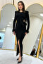 Black Otrişli Waist-Cut Slit Midi Dress - 3