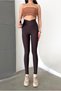 Women's Brown Cross-Waist (Belt) Detail High-Waist Shaping Stretch Plain Leggings - 2