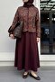 Ethnic Pattern Jacket Skirt Burgundy Set - 3