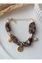 Scarf Bandana Women's Bracelet Elephant Tree of Life Heart Brown Fabric - 4