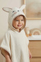 Baby Poncho Bath and Beach Towel 100% Cotton with Hood and Embroidered Figures - Bunny Cream