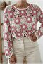 White Cropped Crochet Knit Blouse - 2