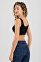 Women's Cotton Ribbed Half Tank Top Bustier 6330 Black - 4