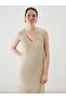 Lcwaikiki Classic White V-Neck Openwork Knitwear Dress - 2