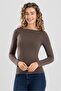 Women's Modal Lycra Boat Neck Long Sleeve Body 6318 Brown - 2