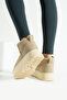 Beige Suede Thick Sole Boots with Wool Inside - 6