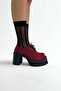 Burgundy Suede Thick Heeled Shoes P9092 - 4