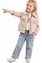 Girl's Bow Detailed Plush Vest, Shirt, Jeans and Beige Color Four-Piece Set - 5