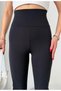 Women's Black Color Spanish Leg High Waist Shaping Stretchy Plain Leggings with Shiny Stone Detail