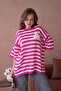 Women's Crew Neck Striped Oversize Long Knit Sweater 10075