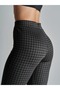 Women's Crow's Feet Patterned Lycra Flared High Waist Black Anthracite Ribbed Leggings Trousers - 3