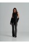 Women's Crow's Feet Patterned Lycra Flared High Waist Black Anthracite Ribbed Leggings Trousers - 2