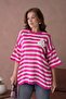 Women's Crew Neck Striped Oversize Long Knit Sweater 10075 - 3