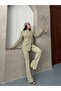 Women's Button-Detail Jacket and Pants Fabric Suit - 4