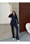 Women's Button-Detail Jacket and Pants Fabric Suit - 8