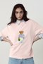 Women's Oversize T-Shirt Bambino Bear Printed Pink – Crew Neck, Comfortable Fit, 100% Cotton