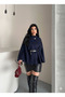 Women's Gold Button Detailed Belted Standard Size Oversize Trend Short Poncho 4837