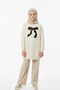 Girl's Tunic 10-15 Years Old Bow Printed Cream Sweatshirt Tunic Long Sleeve Casual and Special Occasion