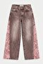 Women's Denim Color 4s6-157 Palazzo Fit Rose Lace Detail Special Design Denim Jeans - 2