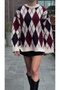 Crew Neck Diamond Patterned Slit Fleece-Lined (Feathered) Women's Oversized Sweater - 5