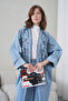 Women's Front Embroidered Beaded Denim Kimono Cardigan and Jeans Two-Piece Set - 4