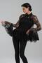 Women's Lace Fabric Overlaid Sequin Sleeves Loose Design Blouse - 5