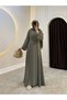 Women's Pleated Hijab Dress with Stitching Detail and Long Flared Skirt