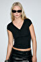 Kukurel Women's Soft and Stretchy Fabric Deep V Neck Blouse Black Blouse - 2