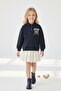 Girl's Sweatshirt with Teddy Bear Print, Navy Blue, Polo Collar, Buttoned, Casual and Special Occasion - 4