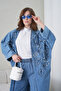 Women's Front Embroidered Beaded Denim Kimono Cardigan and Jeans Two-Piece Set - 4
