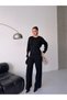 Snap Detailed Crew Neck Cardigan, Elastic Waist Drawstring Pants, Knitwear Set - 3