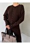 Snap Detailed Crew Neck Cardigan, Elastic Waist Drawstring Pants, Knitwear Set - 6