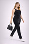 Women's Plus Size Black, Leather Detailed, Steel Mesh Leggings 65N39387 - 6