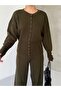 Snap Detailed Crew Neck Cardigan, Elastic Waist Drawstring Pants, Knitwear Set - 6