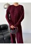 Snap Detailed Crew Neck Cardigan, Elastic Waist Drawstring Pants, Knitwear Set - 6