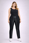 Women's Plus Size Black, Leather Detailed, Steel Mesh Leggings 65N39387 - 4