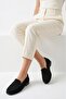 Women's Black Suede Moccasin Loafer Low Heel Shoes - 5