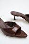 Heeled Women's Slippers - 5 cm Thin Heeled Pointed Toe Women's Slippers Patent Leather Brown - 7