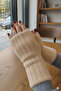 Women's Plush Furry Ribbed Beanie and Fingerless Gloves Set - 3