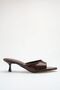 Heeled Women's Slippers - 5 cm Thin Heeled Pointed Toe Women's Slippers Patent Leather Brown - 4