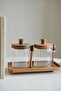 Double Acacia Vacuum Lid Striped Glass Jar Set with Spoon (450ml) - 2