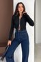 Women's Double Zipper Ribbed Blouse – Burgundy Star - 5