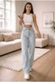 Valeria Stretch Fabric Loose Women's Ice Blue Navy Super High Waist Relaxed-Leg Denim Jeans