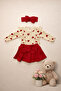 Heart Patterned Baby Girl Bodysuit, Bandana and Skirt Set - 3
