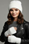 Women's Plush Furry Ribbed Beanie and Fingerless Gloves Set