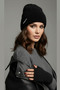 Women's Plush Furry Ribbed Beanie and Fingerless Gloves Set - 2