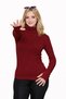 Women's Burgundy Finger-Looped Turtleneck Ribbed Long Sleeve Knitwear Sweater